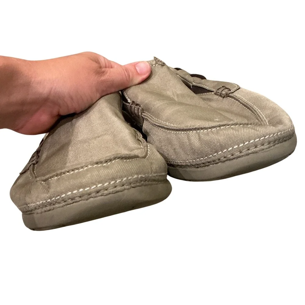 Crocs‎ Beach Line Boat Shoes Mens 13 Khaki Tan Canvas Slip On Loafers 15386
